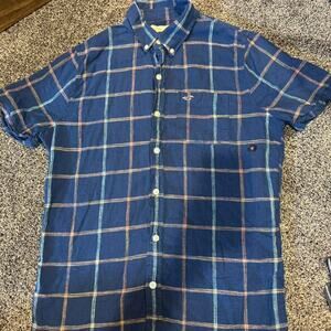 Y2k hollister navy plaid button up- Medium